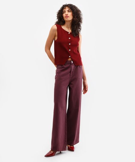 calça skater feminina de sarja cintura média vinho 36