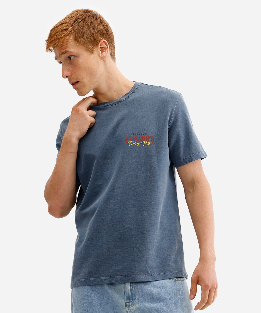 camiseta masculina de algodão explorer azul