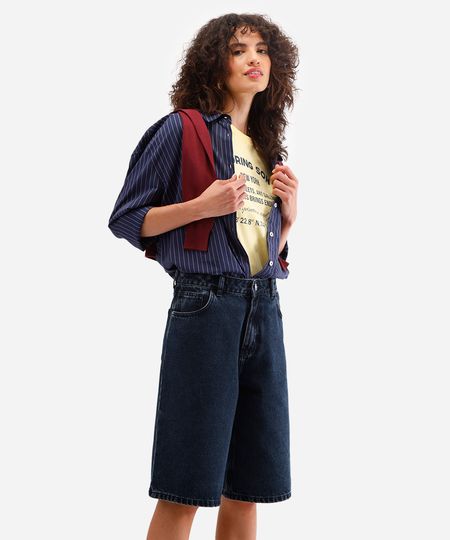 bermuda jorts feminina jeans cintura média azul 34