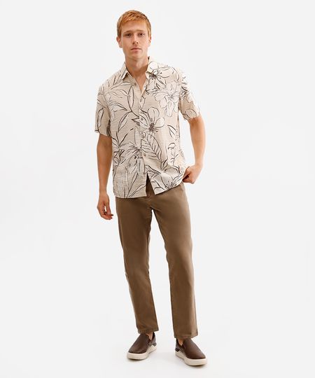 calça chino slim de sarja com elastano masculina marrom 38