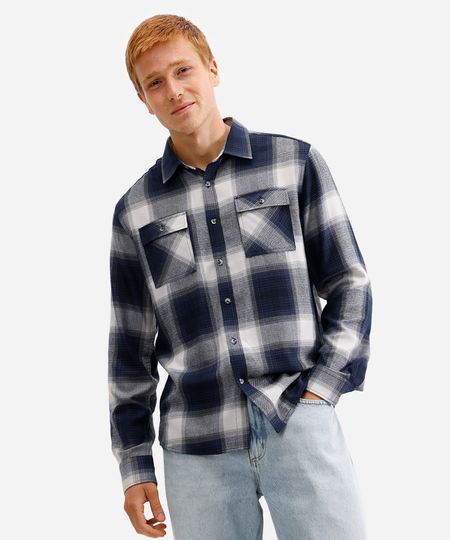 camisa masculina com viscose xadrez azul P camisa masculina com viscose xadrez azul P