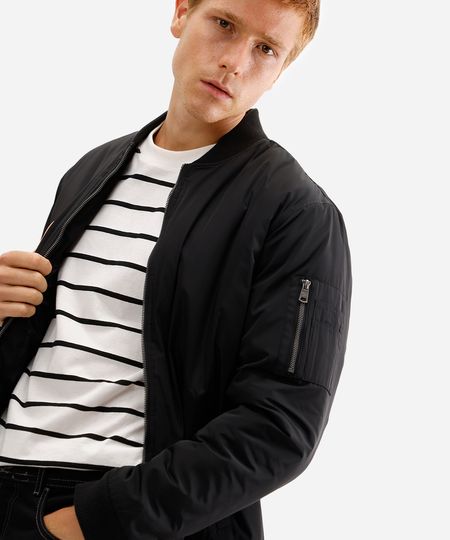 jaqueta bomber masculina bolso com zíper preta P jaqueta bomber masculina bolso com zíper preta P