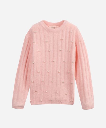 suéter de tricot infantil com pérolas rosa 4 suéter de tricot infantil com pérolas rosa 4