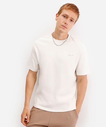camiseta masculina com linho sunset manga curta bege M