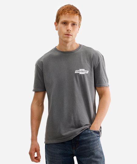 camiseta masculina de algodão chevrolet cinza G