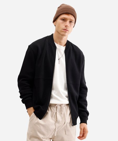 jaqueta bomber masculina de moletom preta PP