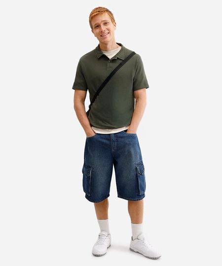 bermuda cargo masculina jeans azul 36