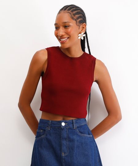 cropped tricot de viscose vinho P