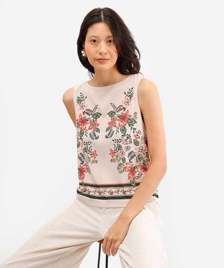 regata feminina de viscose floral bege G regata feminina de viscose floral bege G