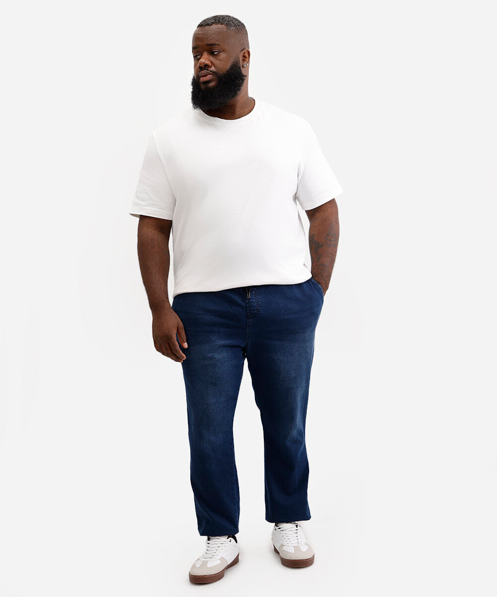 calça jogger jeans plus size azul
