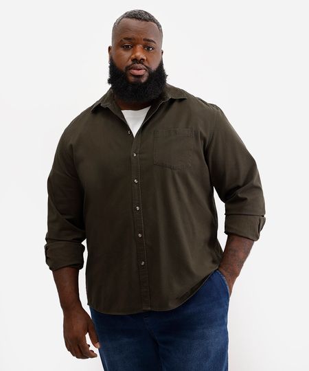 camisa masculina de sarja manga longa plus size verde GG1 camisa masculina de sarja manga longa plus size verde GG1
