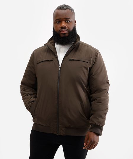 jaqueta de nylon plus size básica com zíper verde GG1