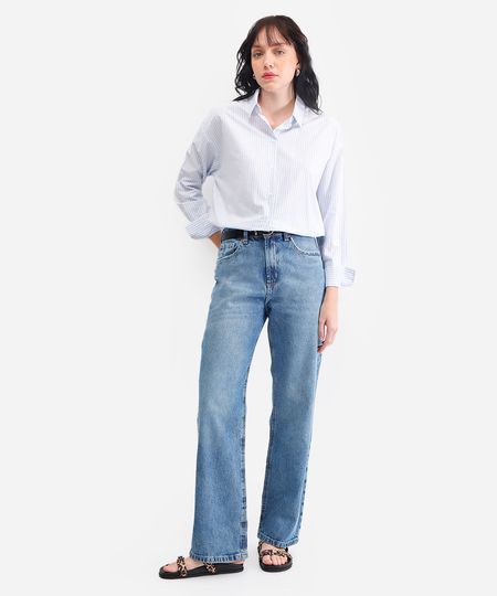 calça wide leg feminina jeans cintura alta azul 34 calça wide leg feminina jeans cintura alta azul 34