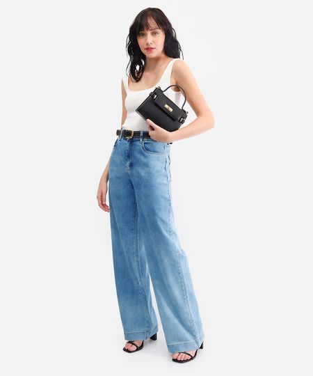 calça wide leg feminina jeans cintura alta sawary azul 38 calça wide leg feminina jeans cintura alta sawary azul 38