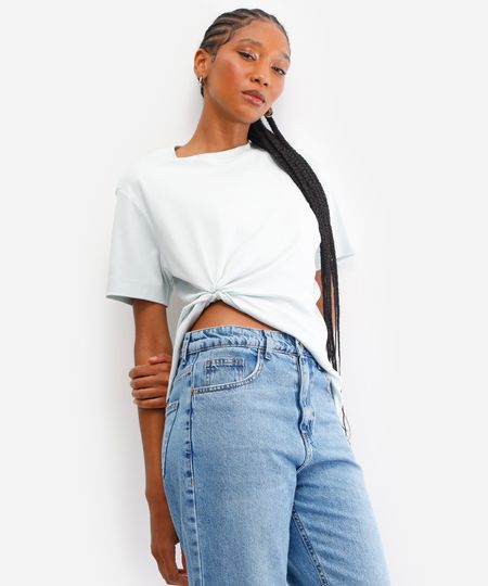 camiseta feminina de algodão peruano interlock básica azul GG camiseta feminina de algodão peruano interlock básica azul GG