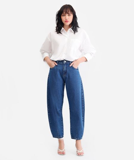 calça barrel feminina jeans sawary azul 36