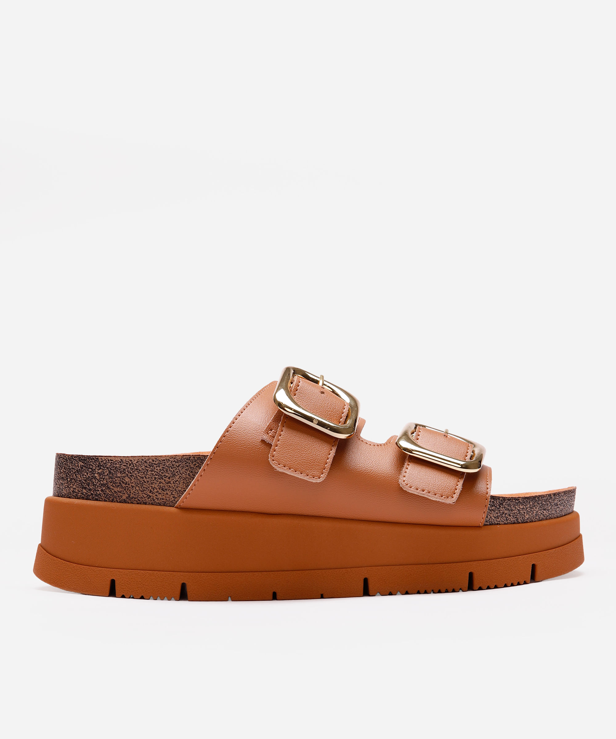 papete flatform feminina com fivelas oneself marrom