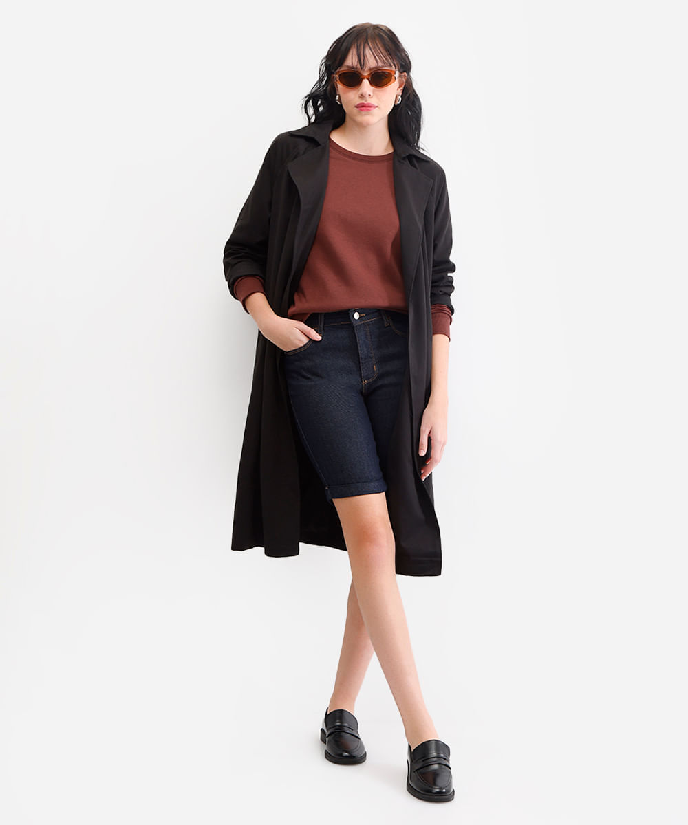 bermuda ciclista feminina jeans com barra dobrada azul