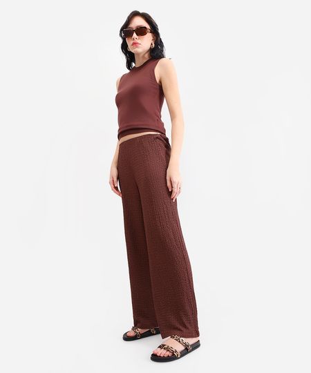 calça reta básica feminina texturizada marrom M