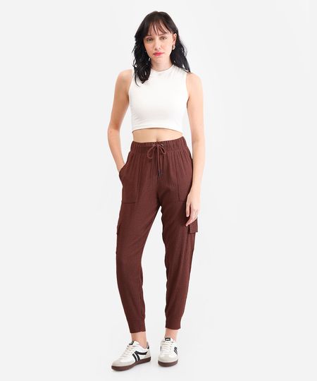 calça jogger bolsos cargo texturizada - marrom PP calça jogger bolsos cargo texturizada - marrom PP