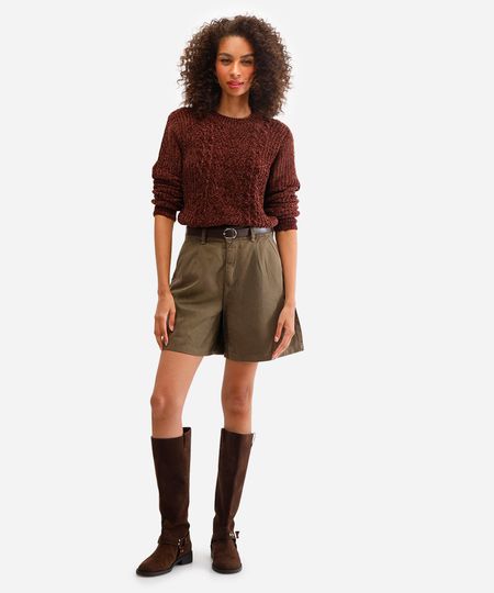 bermuda feminina de sarja com cinto verde 38 bermuda feminina de sarja com cinto verde 38