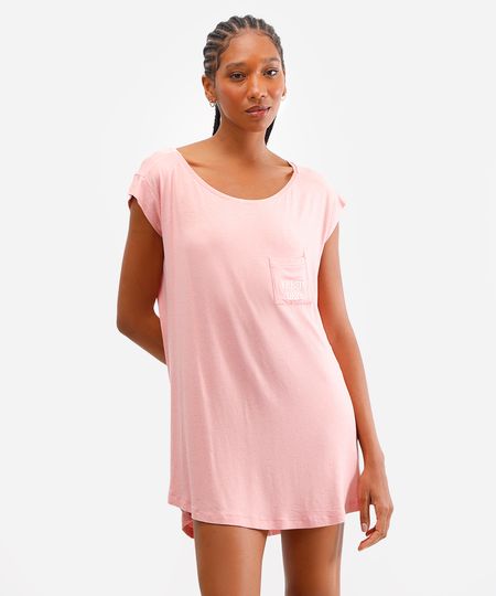 camisola feminina com linho manga curta rosa P