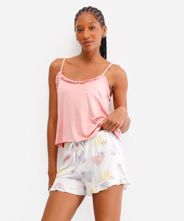 short doll feminino de viscose floral off white PP