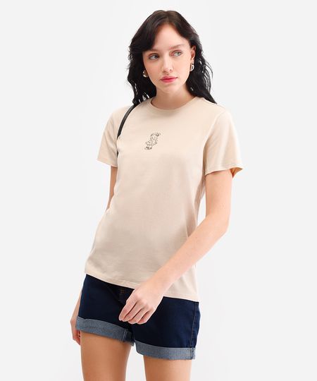 camiseta feminina de algodão urso bege G