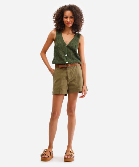 short feminino de sarja cós elástico verde 34 short feminino de sarja cós elástico verde 34