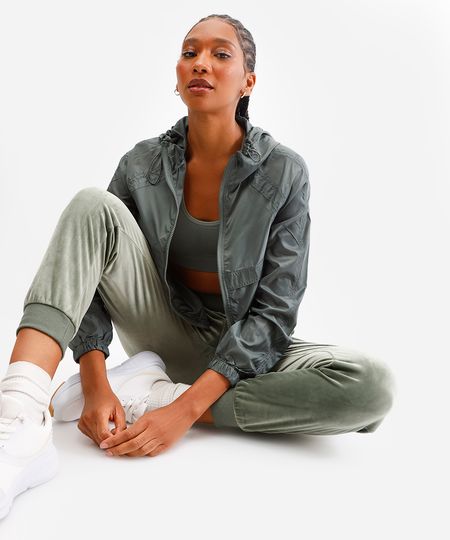 jaqueta corta vento com capuz esportiva ace - verde militar P jaqueta corta vento com capuz esportiva ace - verde militar P