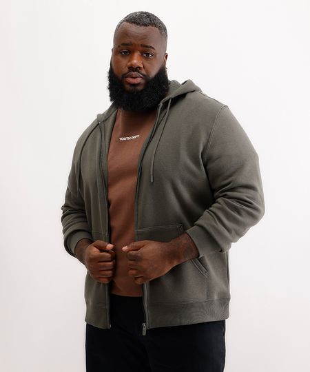 jaqueta de moletom básica plus size verde GG1 jaqueta de moletom básica plus size verde GG1