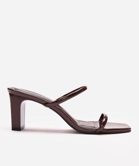 tamanco verniz salto médio tiras finas oneself marrom 38 tamanco verniz salto médio tiras finas oneself marrom 38