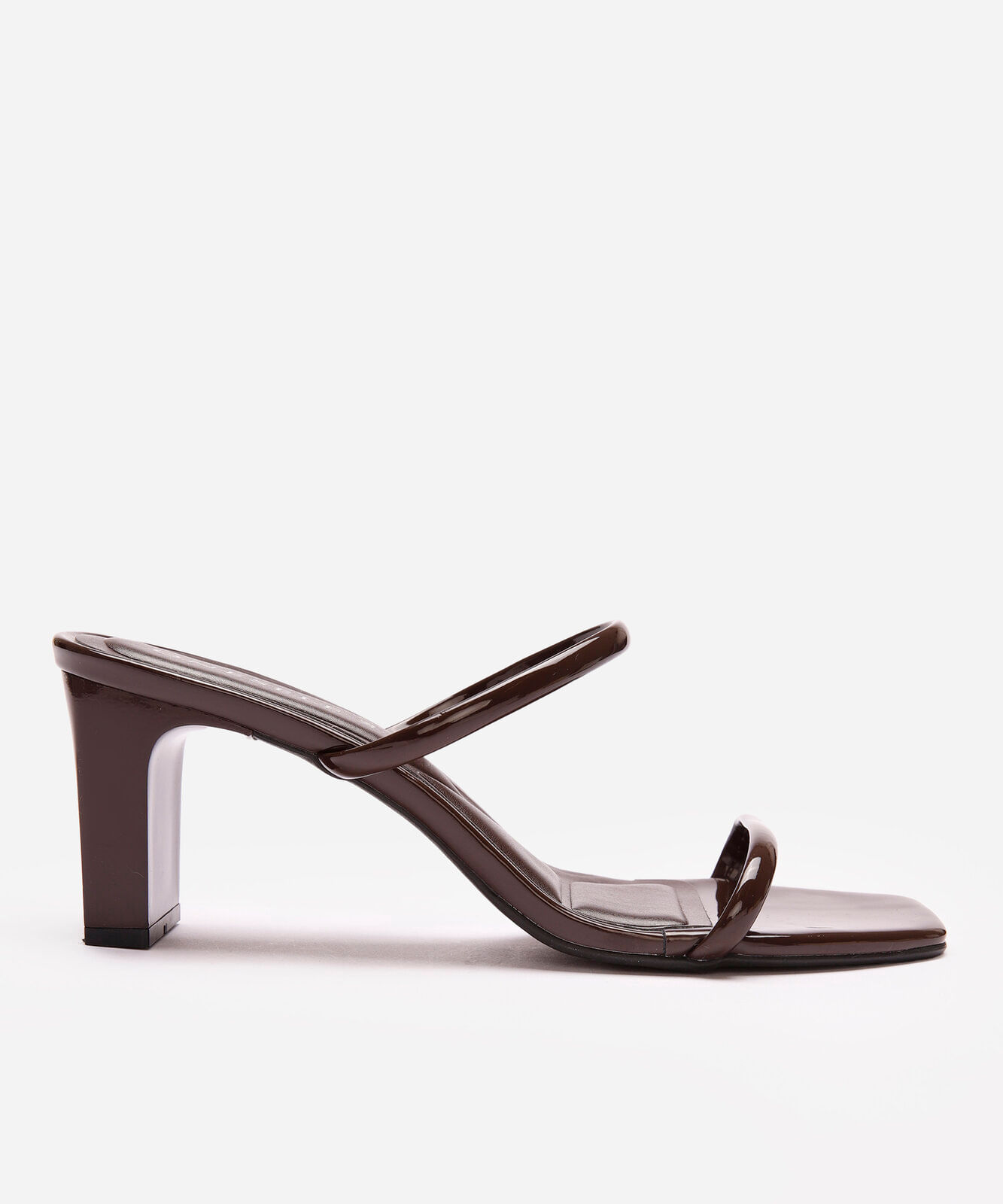 tamanco verniz salto médio tiras finas oneself marrom