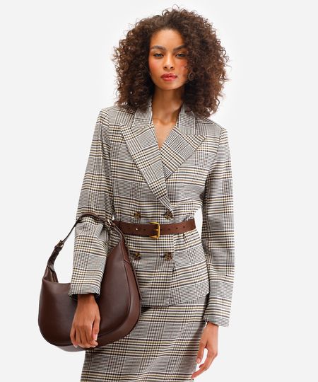blazer feminino de alfaiataria xadrez marrom PP