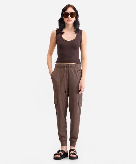 calça jogger bolsos cargo texturizada cinza PP calça jogger bolsos cargo texturizada cinza PP