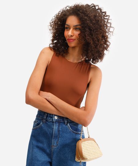 body de poliamida decote redondo marrom G body de poliamida decote redondo marrom G