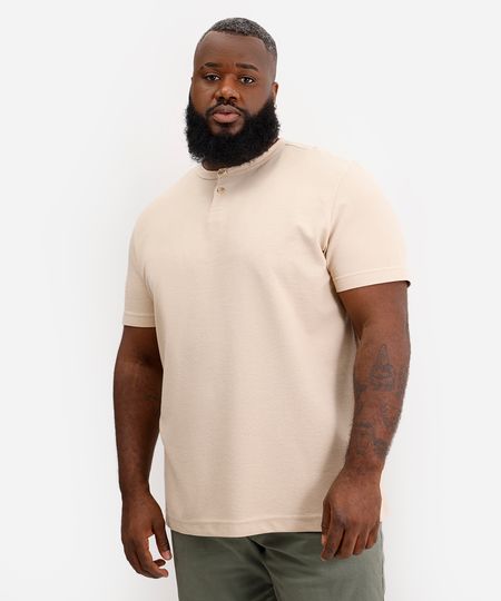 blusa comfort masculina com botões texturizada plus size bege GG2 blusa comfort masculina com botões texturizada plus size bege GG2