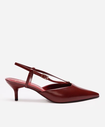 scarpin bico fino com fivela mindset vinho 37