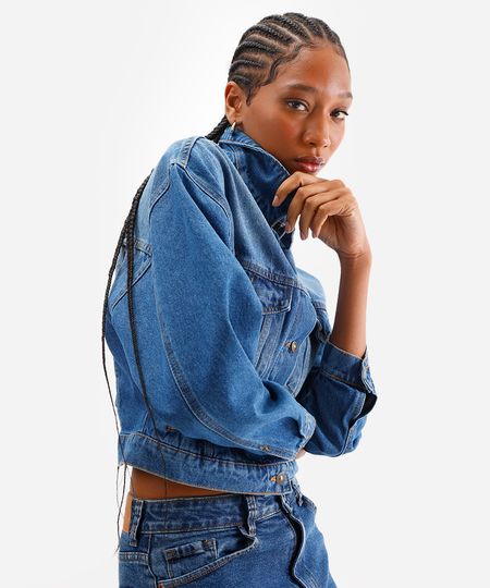 jaqueta jeans feminina manga longa azul P jaqueta jeans feminina manga longa azul P