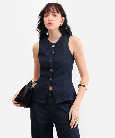 colete feminino jeans azul P