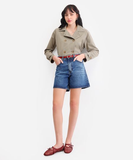 bermuda mom feminina jeans com cinto azul 34