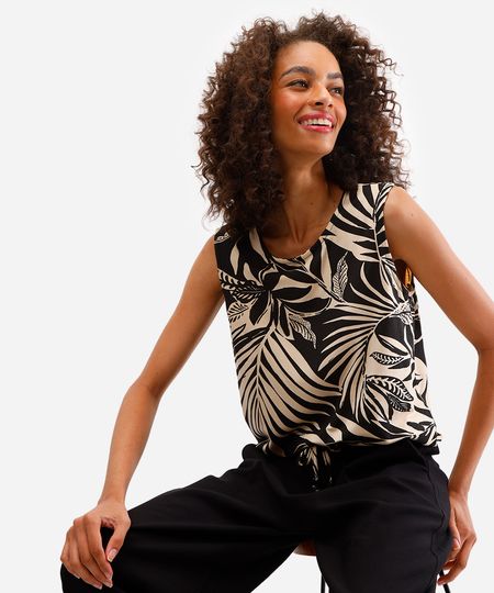 regata feminina de viscose folhagem preta P regata feminina de viscose folhagem preta P