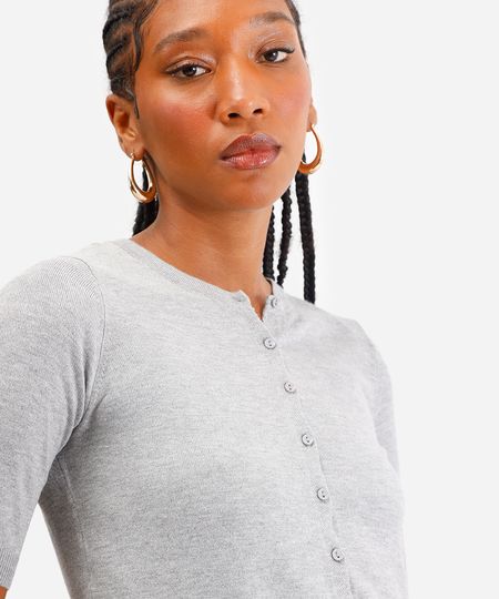 blusa feminina de tricot decote redondo cinza GG blusa feminina de tricot decote redondo cinza GG