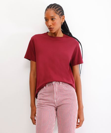 camiseta feminina de algodão peruano básica vinho M