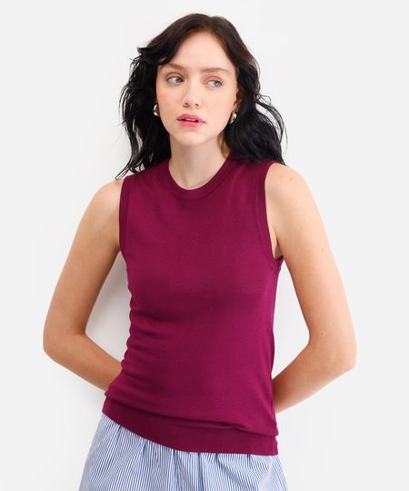 regata feminina de tricot decote redondo roxa M regata feminina de tricot decote redondo roxa M