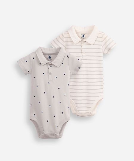 kit de 2 bodies polo infantis de algodão estampado colorido 9-12