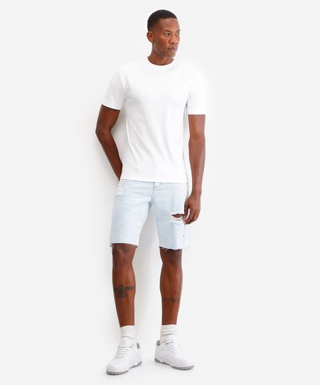 bermuda slim masculina jeans destroyed azul 48