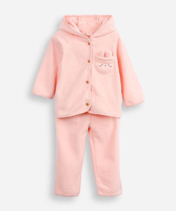 conjunto infantil longo de moletom coelhinho rosa 6-9