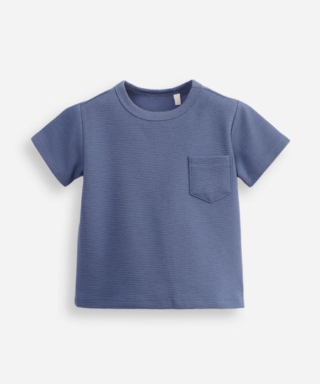 camiseta de algodão infantil com bolso texturizada azul 2