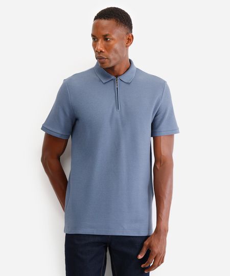 polo em piquet com zíper manga curta azul G polo em piquet com zíper manga curta azul G